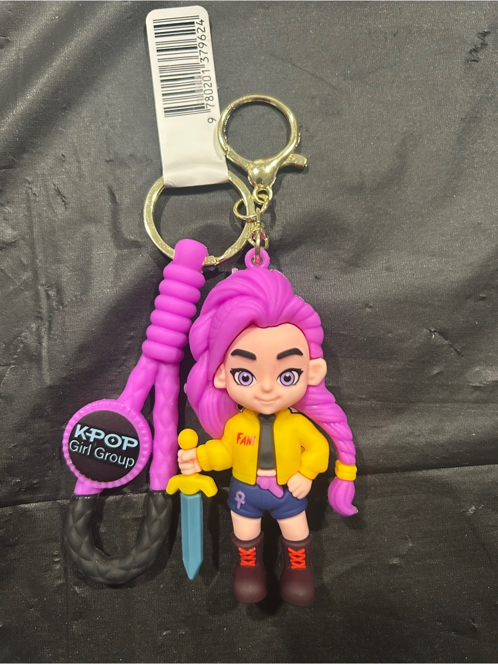 Purple-Haired K-Pop Girl Keychain Charm bag Accessory with Yellow Jacket